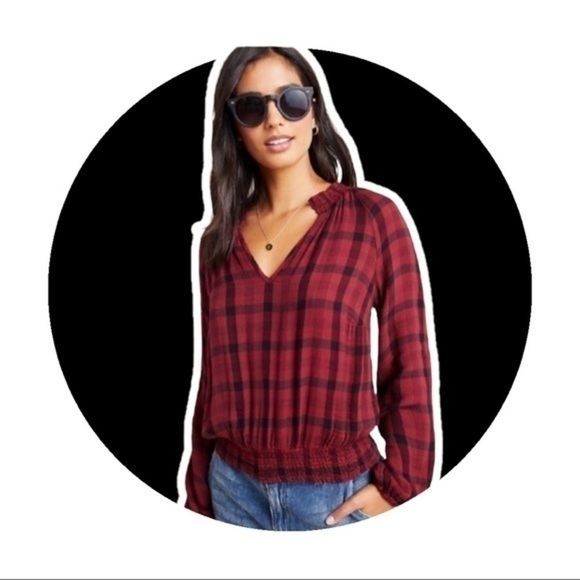 Anthropologie NWOT Cloth & Stone Sara Plaid Blouse - Picture 2 of 6